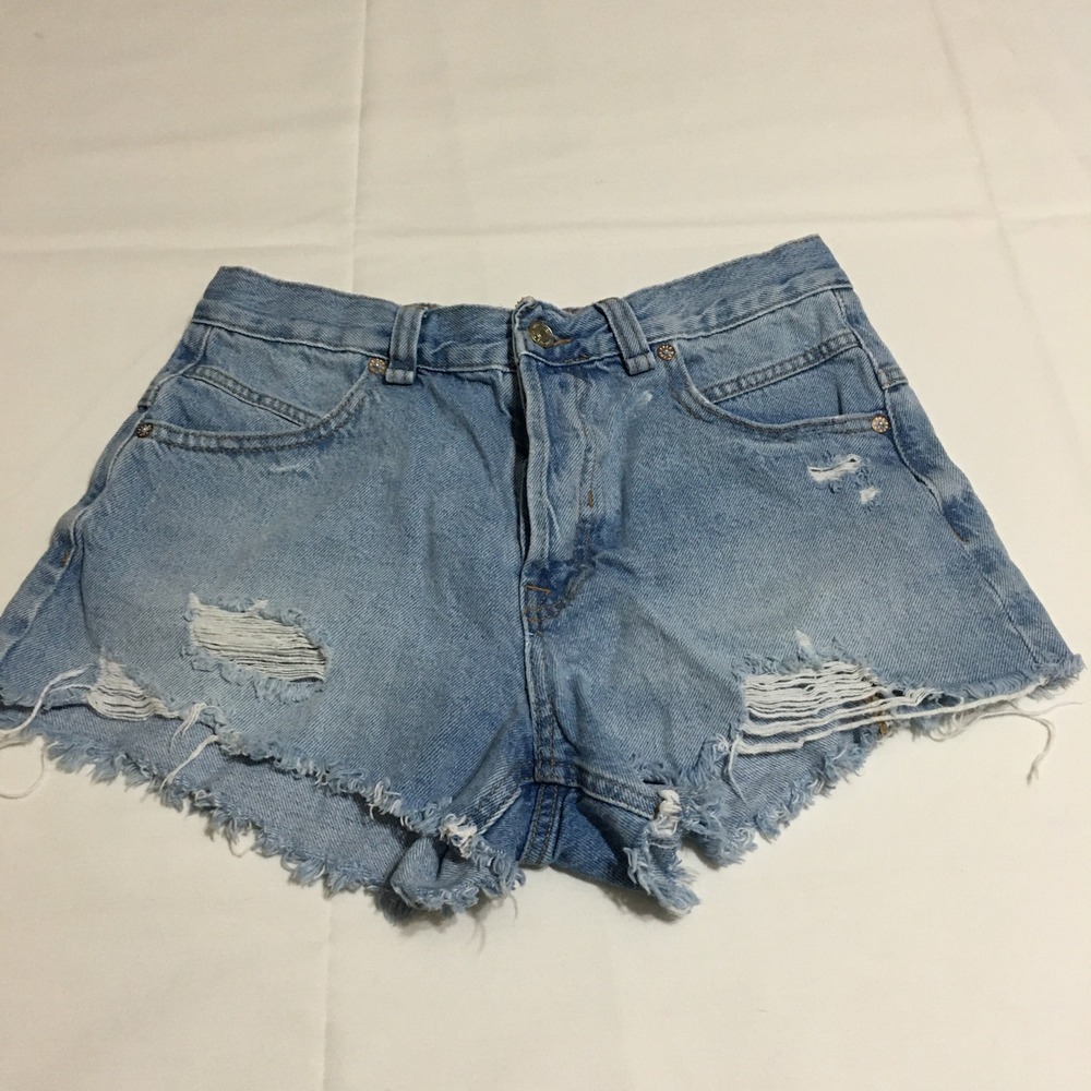 We The Free Denim Shorts Womens Size 27 Light Blue Distressed Cut Off High Rise